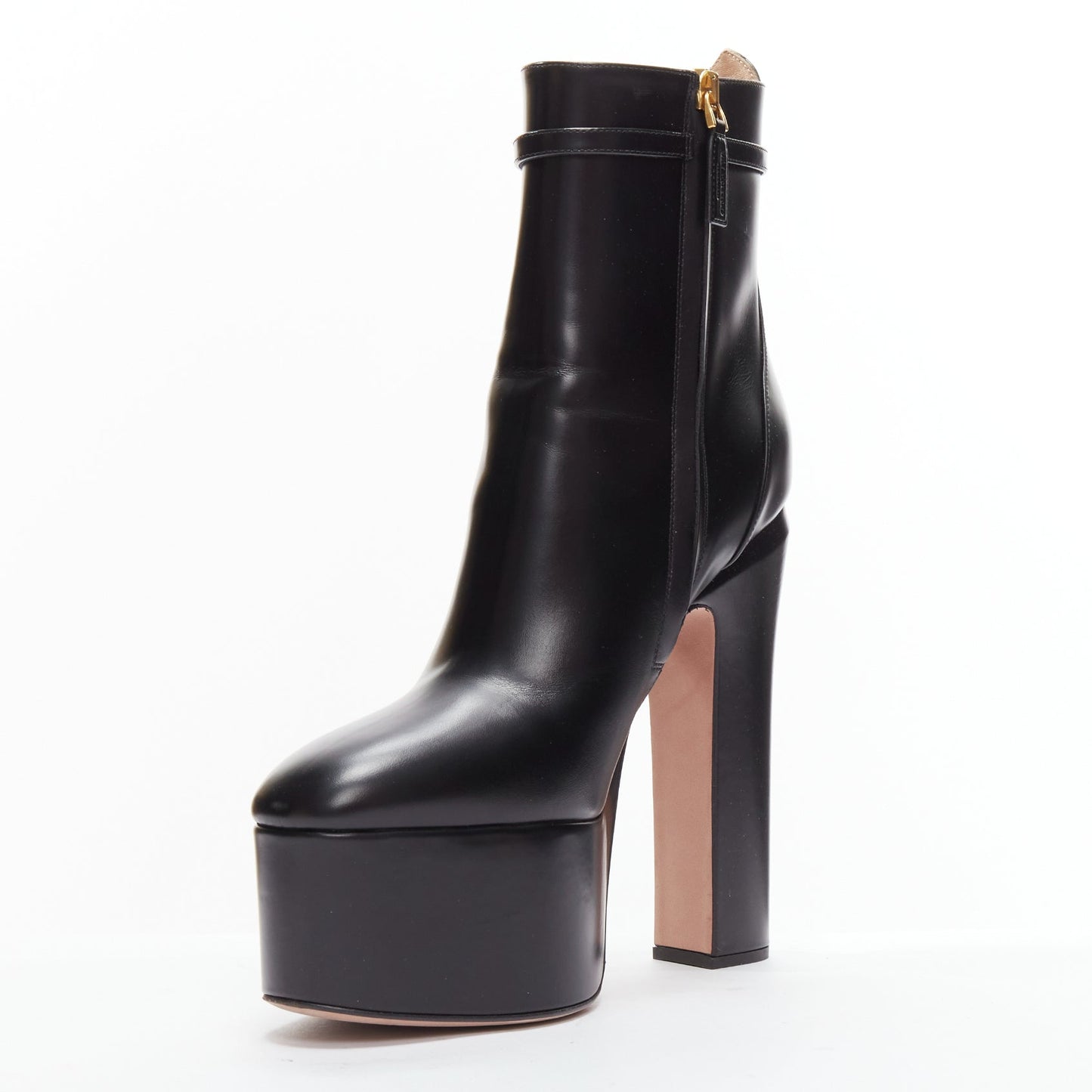 Women's Valentino Tango leather gold buckle platform boots