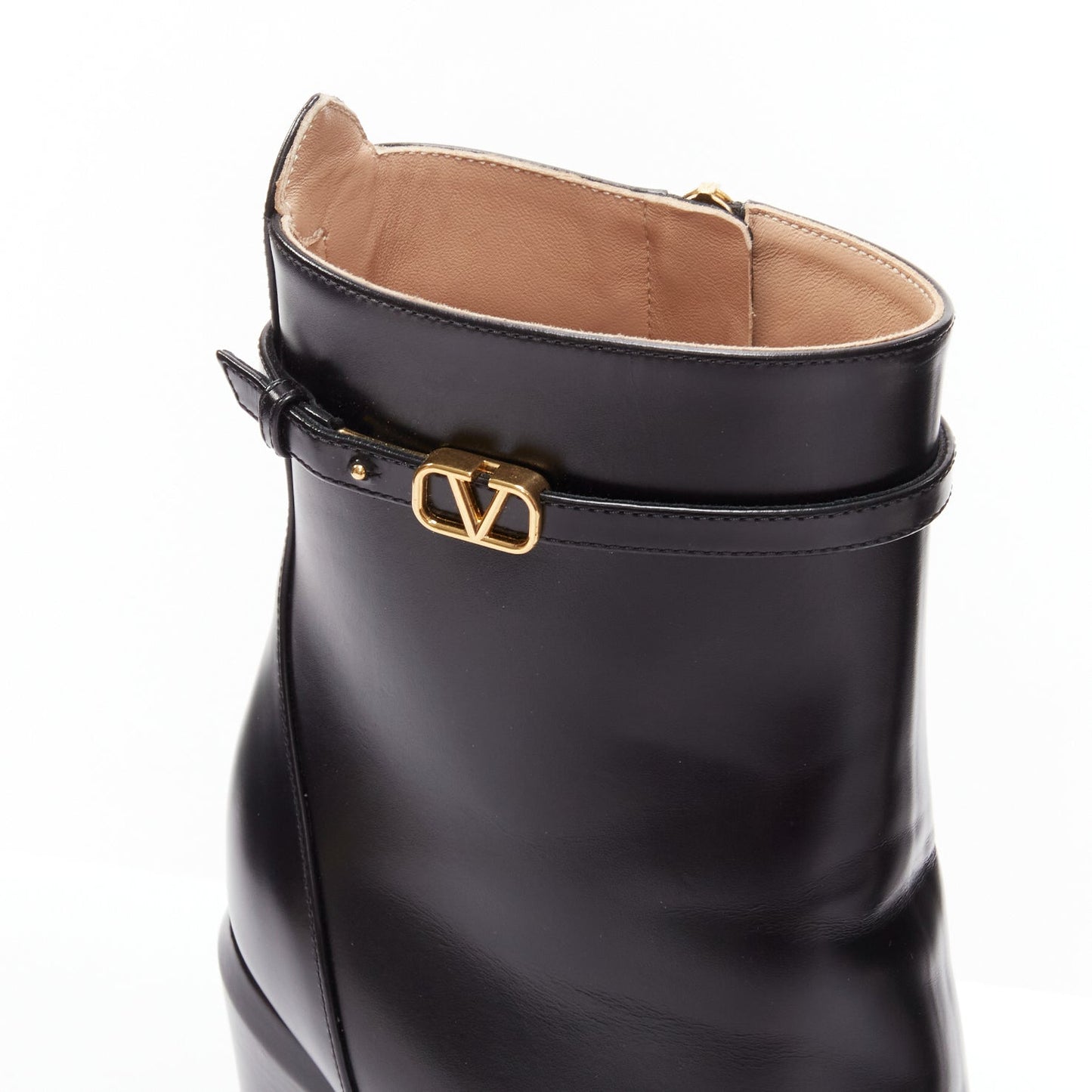 Women's Valentino Tango leather gold buckle platform boots