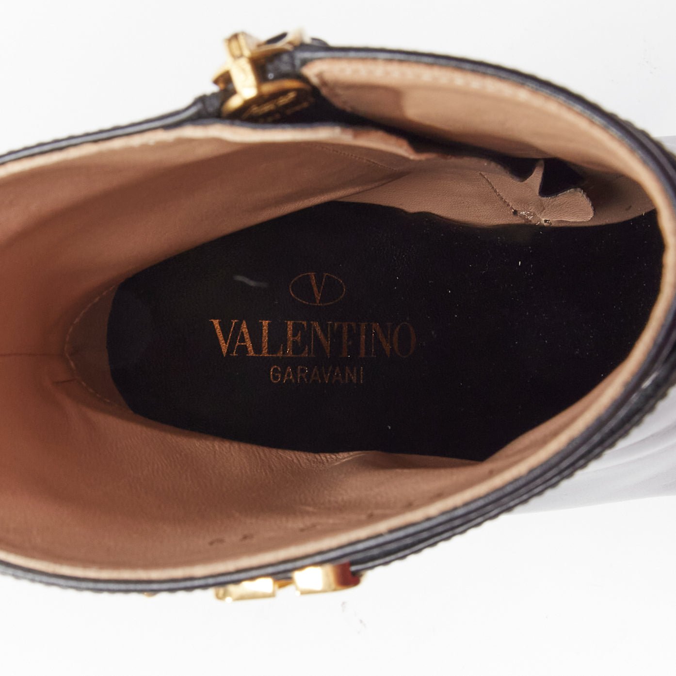 Women's Valentino Tango leather gold buckle platform boots