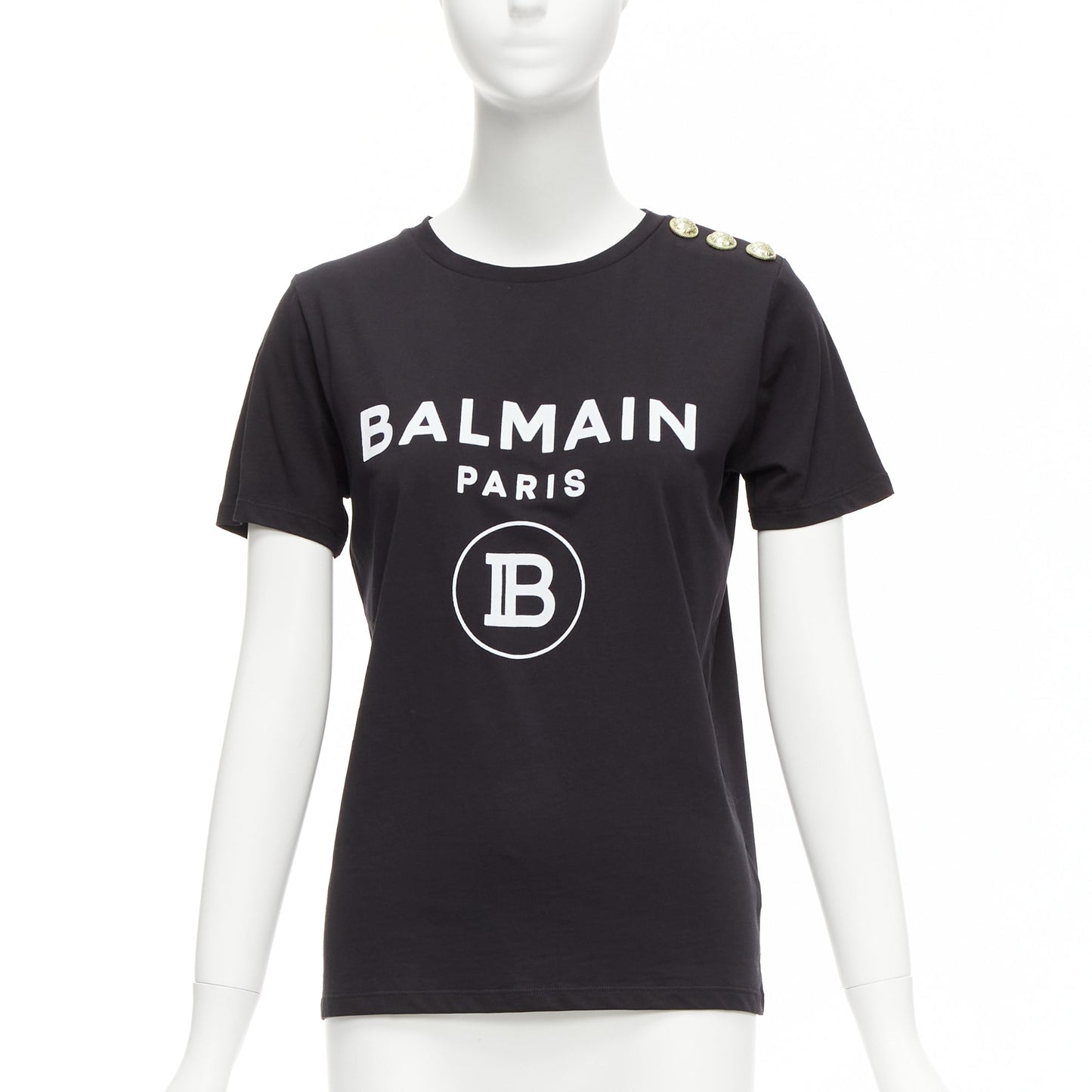 Women's Balmain B logo gold military buttons tshirt