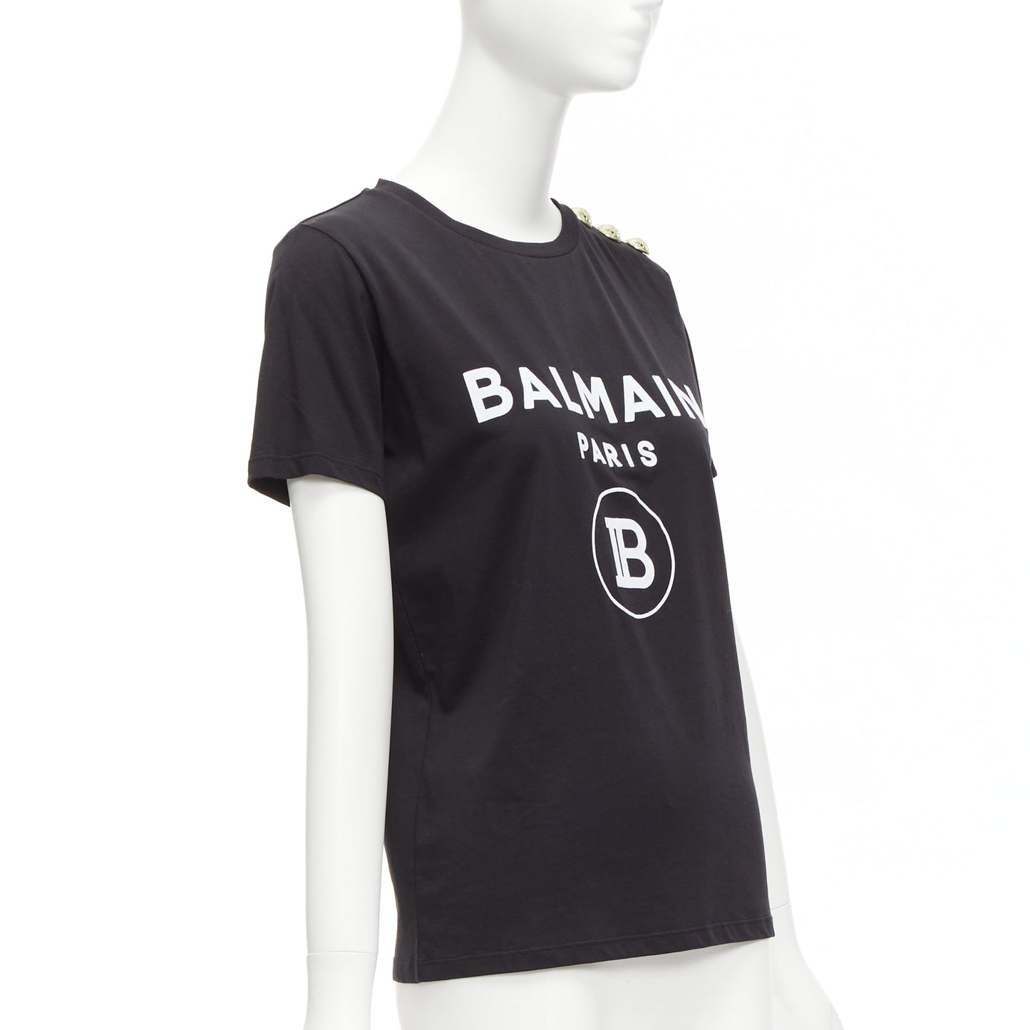 Women's Balmain B logo gold military buttons tshirt