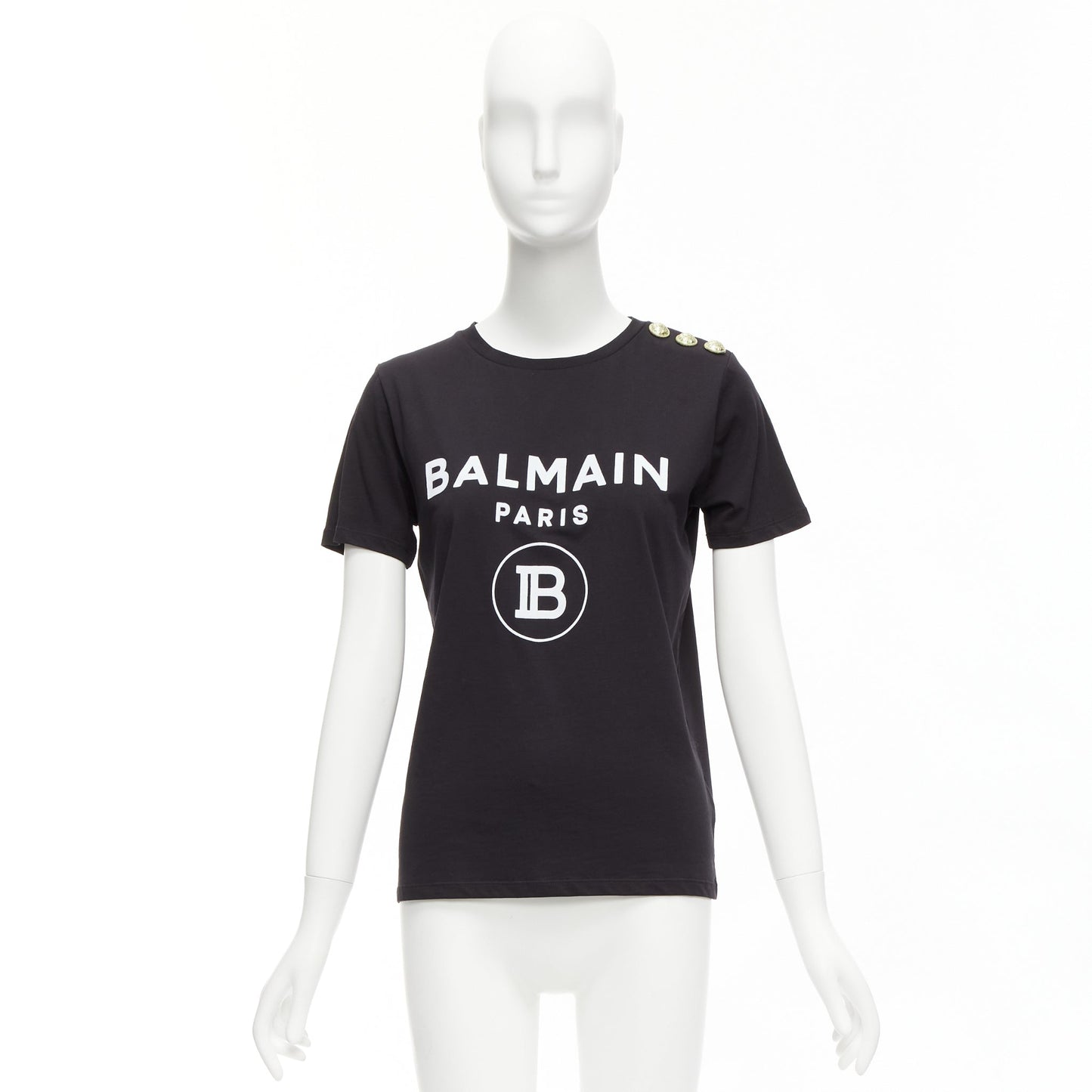 Women's Balmain B logo gold military buttons tshirt