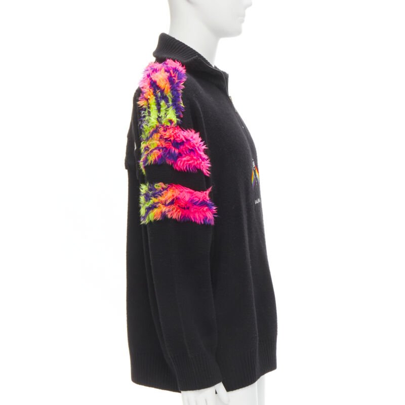 Men's Balenciaga BB Pride Flag embroidery faux fur turtleneck