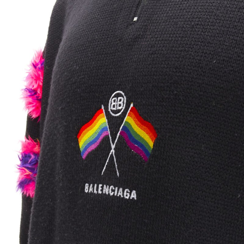 Men's Balenciaga BB Pride Flag embroidery faux fur turtleneck