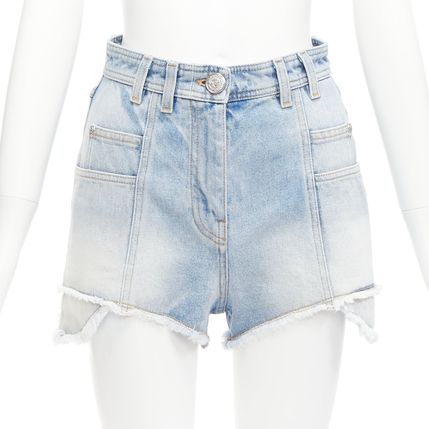 Women's Balmain cotton denim panelled pockets cargo shorts