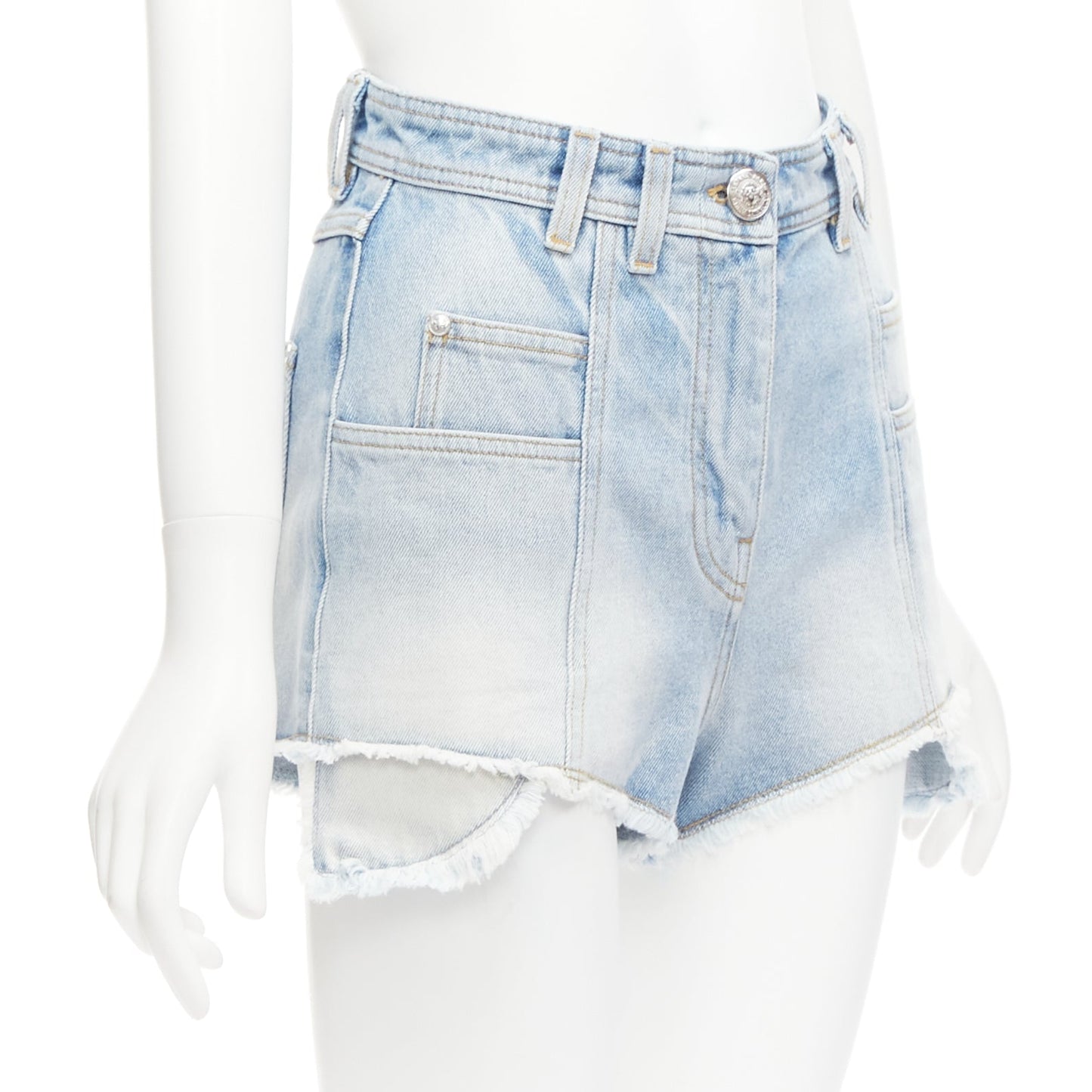 Women's Balmain cotton denim panelled pockets cargo shorts
