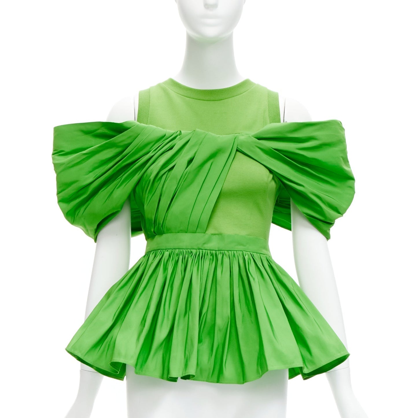 Women's Alexander McQueen cotton pleated peplum cold shoulder top