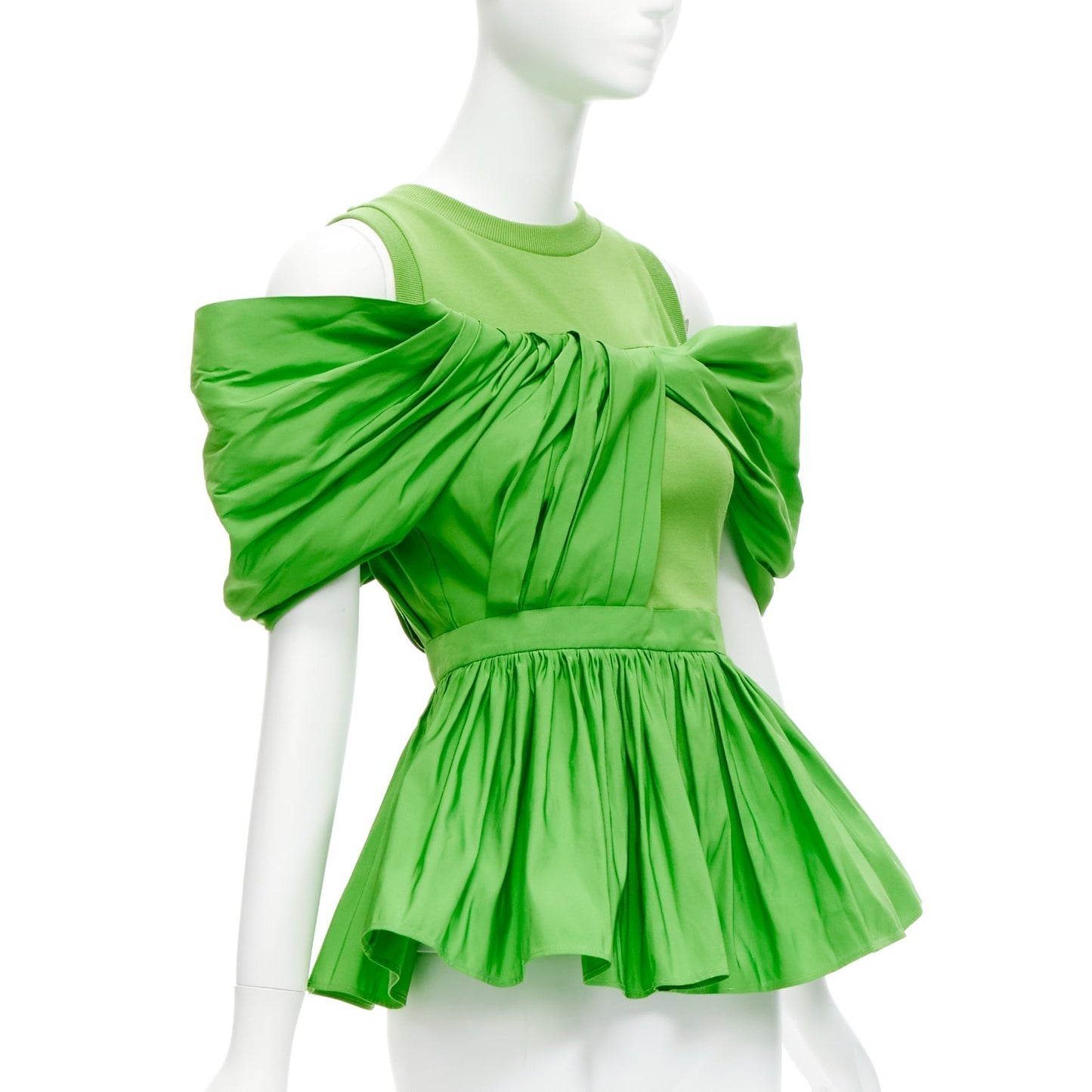 Women's Alexander McQueen cotton pleated peplum cold shoulder top