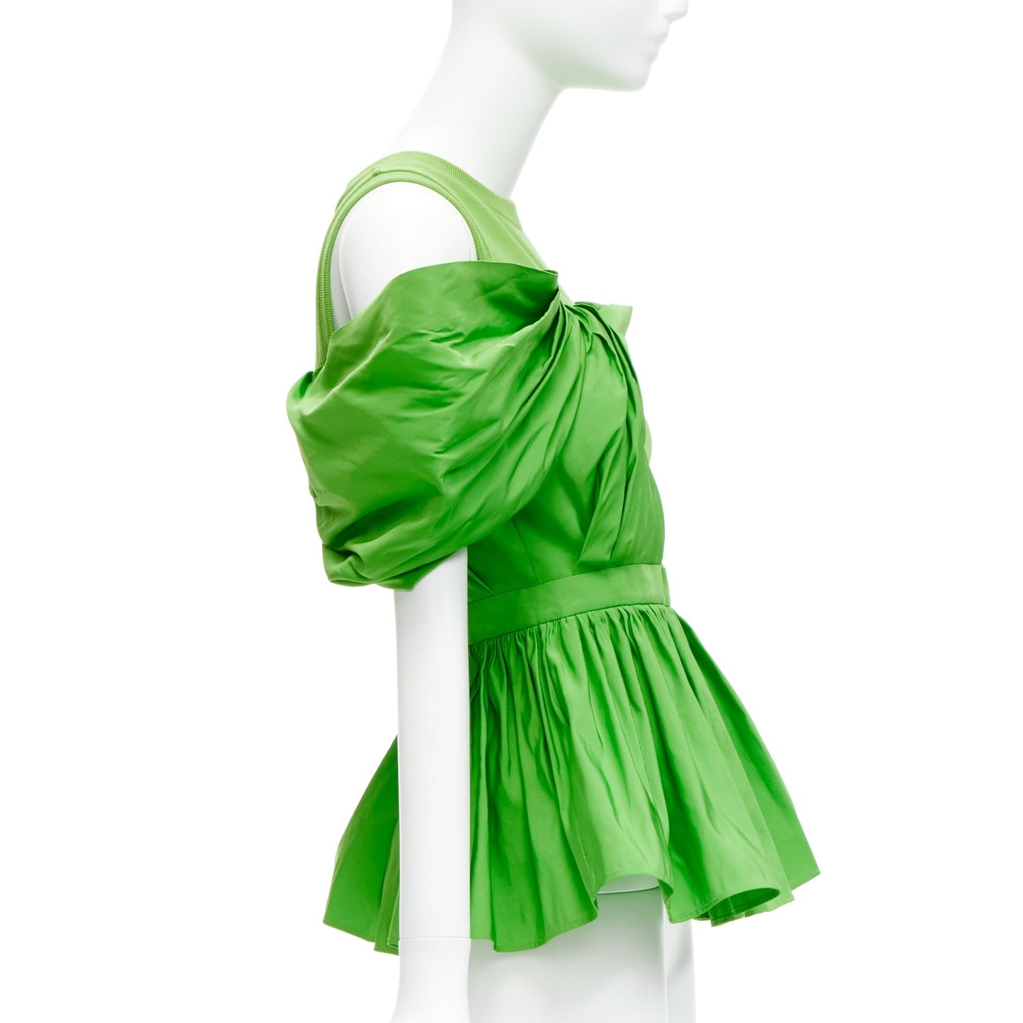 Women's Alexander McQueen cotton pleated peplum cold shoulder top