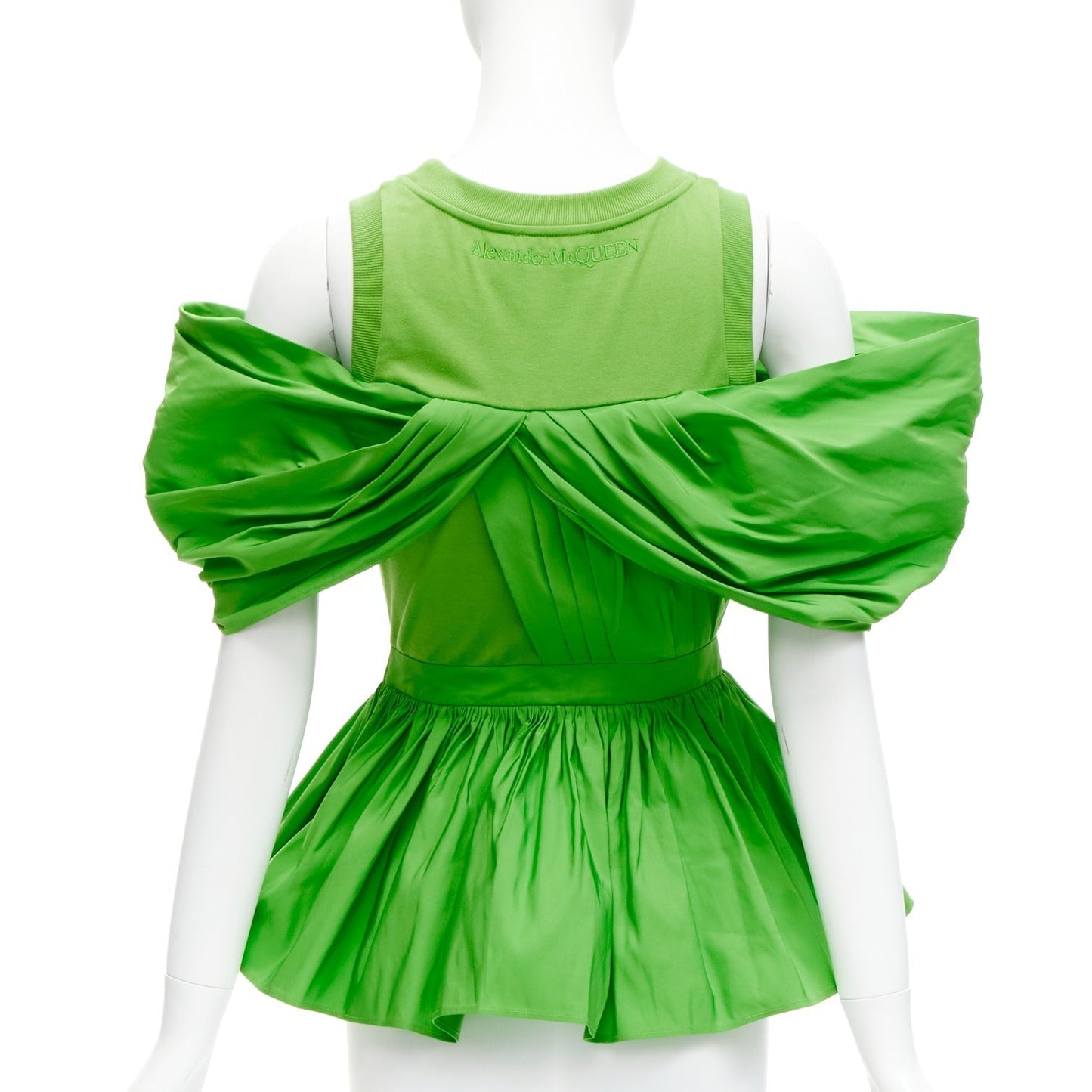 Women's Alexander McQueen cotton pleated peplum cold shoulder top