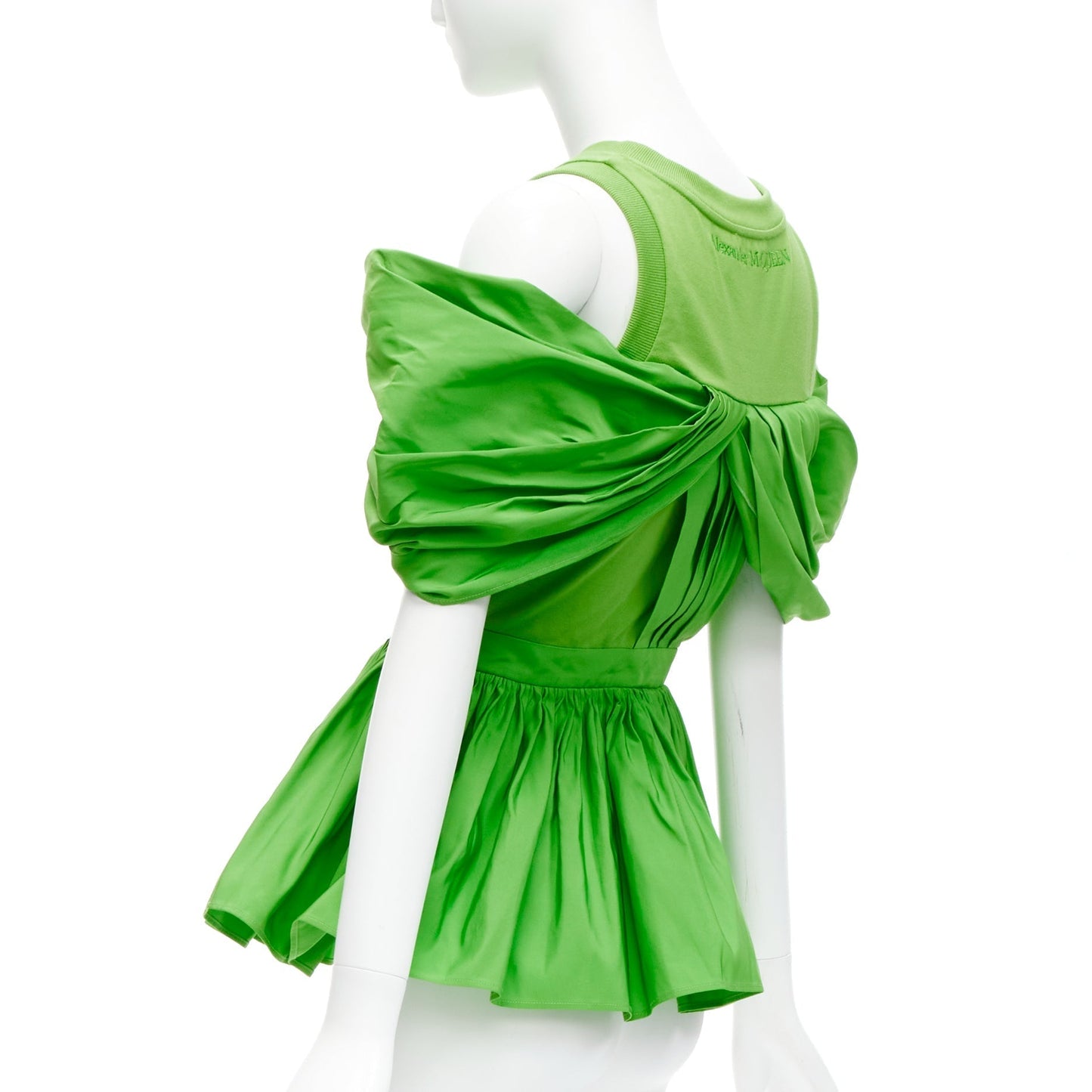 Women's Alexander McQueen cotton pleated peplum cold shoulder top