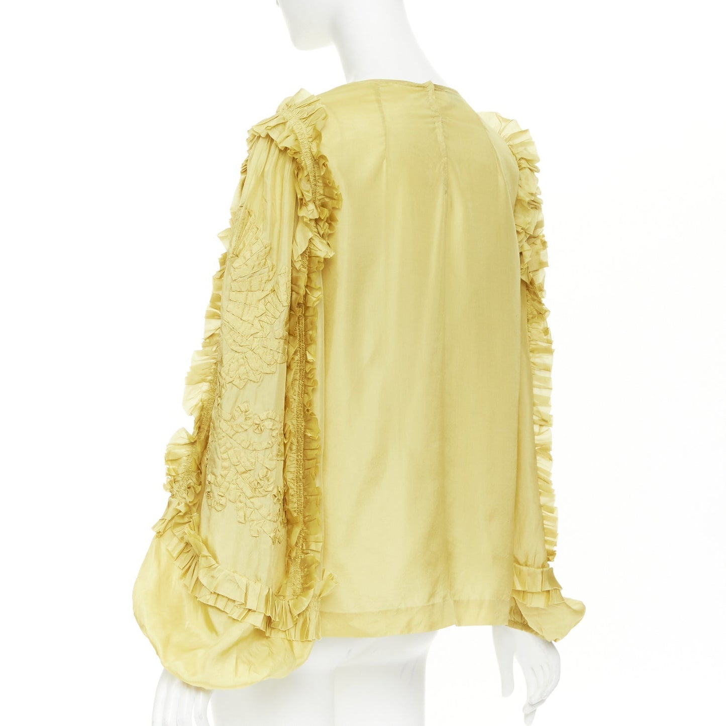 Women's Dries Van Noten silk ruffle applique puff sleeve blouse
