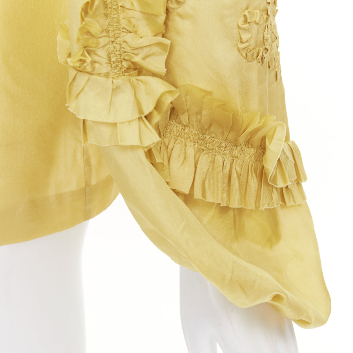 Women's Dries Van Noten silk ruffle applique puff sleeve blouse