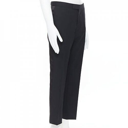 Men's Dries Van Noten wool cotton blend striped cropped trousers