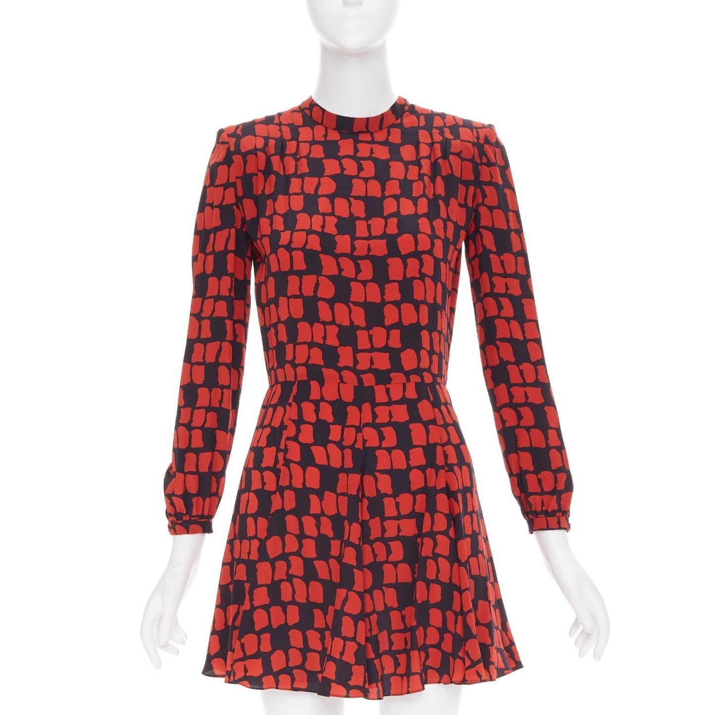Women's Saint Laurent geometric block silk shoulder padded mini dress