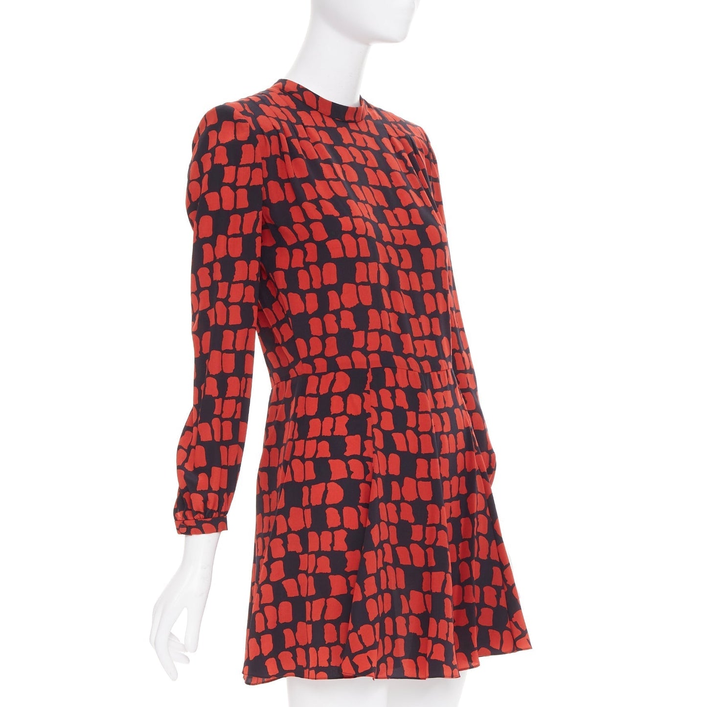 Women's Saint Laurent geometric block silk shoulder padded mini dress