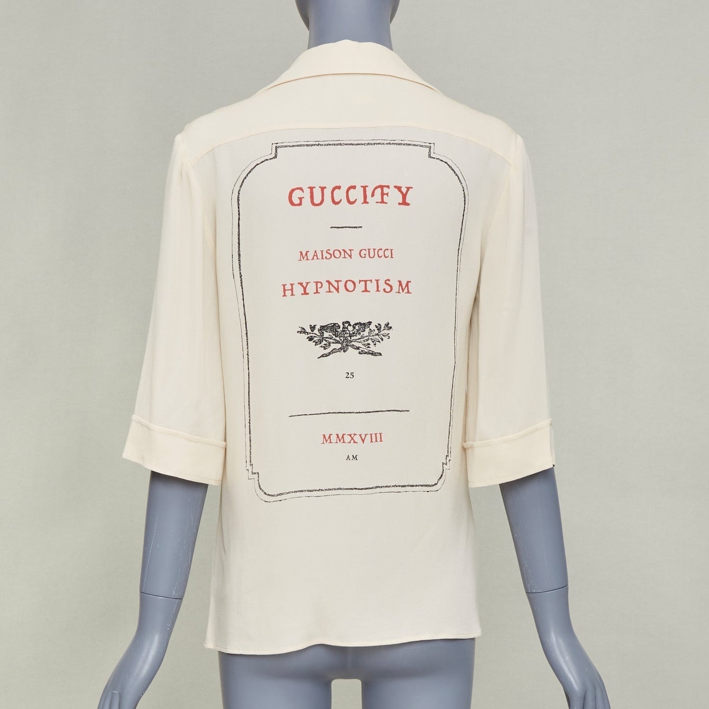 Women's Gucci printed back cream viscose silk short sleeve shirt
