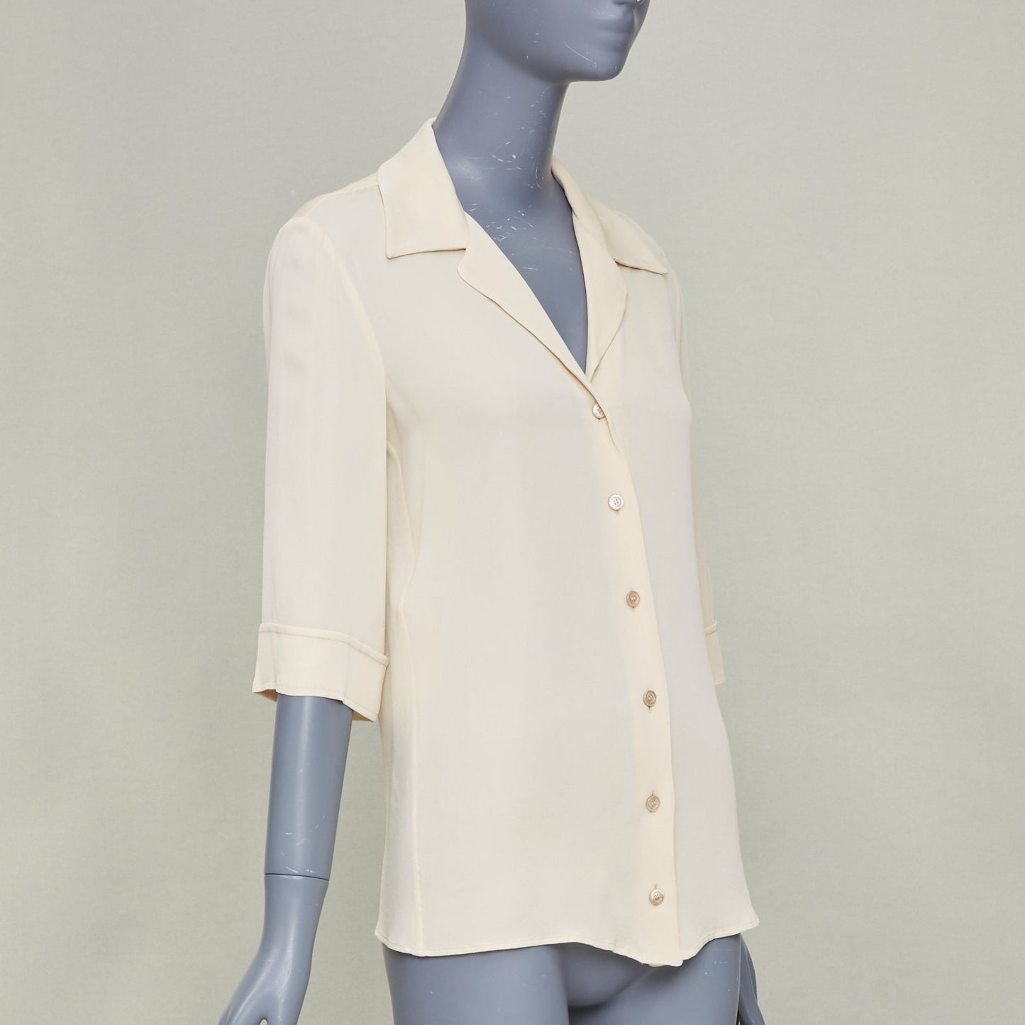 Women's Gucci printed back cream viscose silk short sleeve shirt