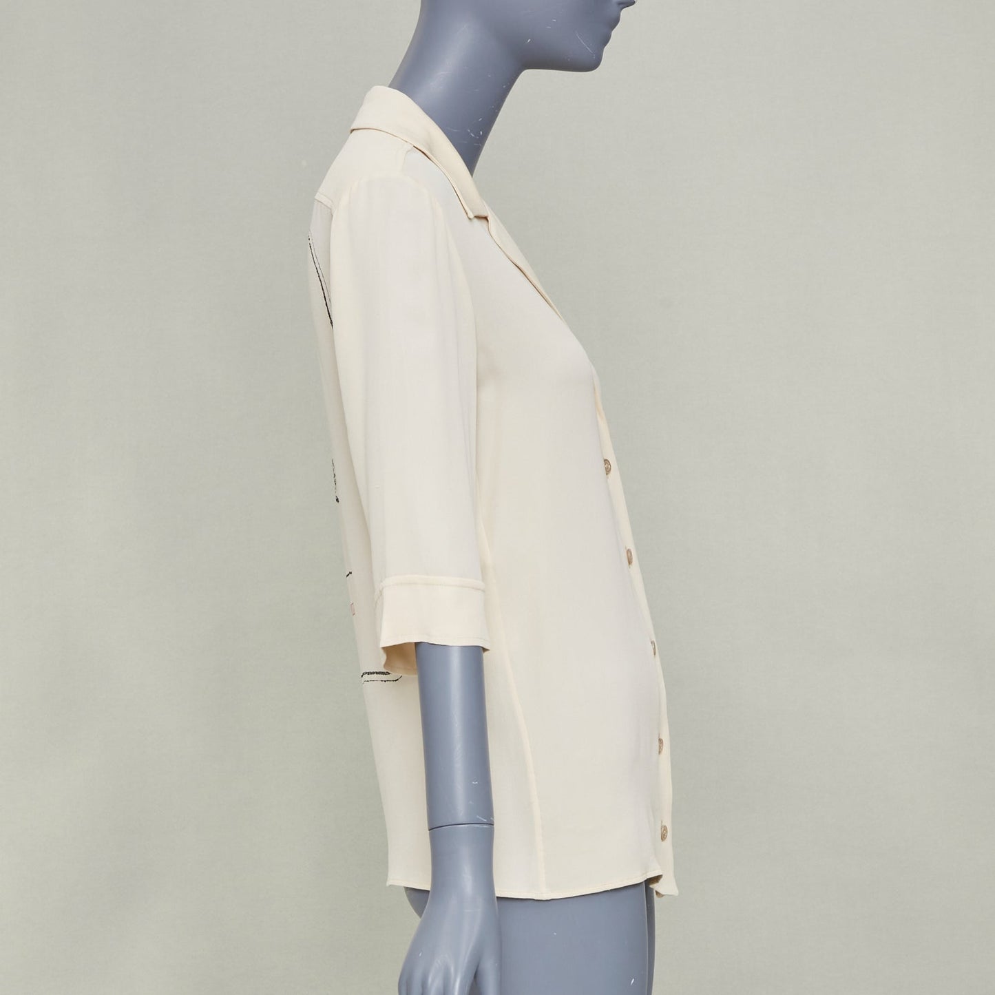 Women's Gucci printed back cream viscose silk short sleeve shirt