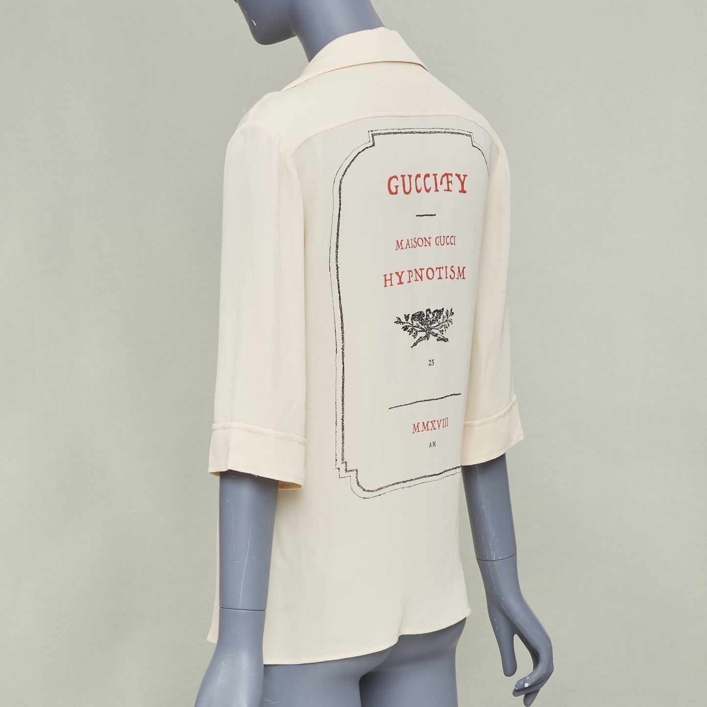 Women's Gucci printed back cream viscose silk short sleeve shirt
