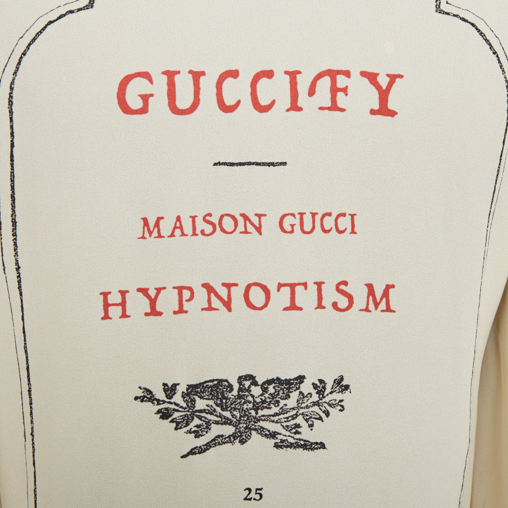 Women's Gucci printed back cream viscose silk short sleeve shirt