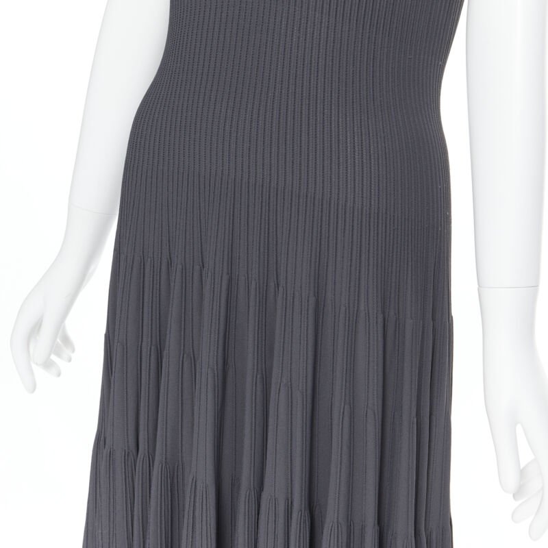 Women's Alaia ribbed V neck sleeveless fit flared cocktail dress