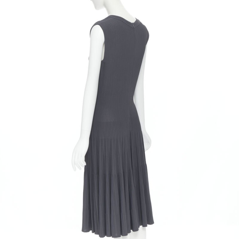 Women's Alaia ribbed V neck sleeveless fit flared cocktail dress