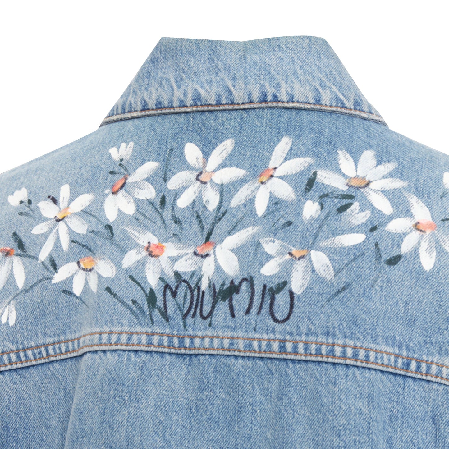 Women's Miu Miu washed denim hand painted daisy cropped jacket