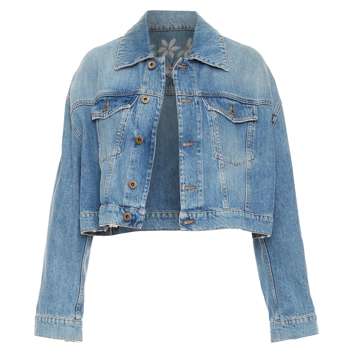 Women's Miu Miu washed denim hand painted daisy cropped jacket