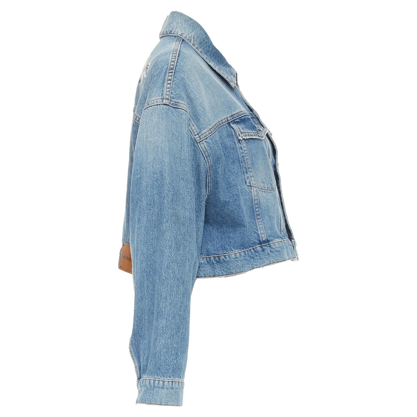Women's Miu Miu washed denim hand painted daisy cropped jacket