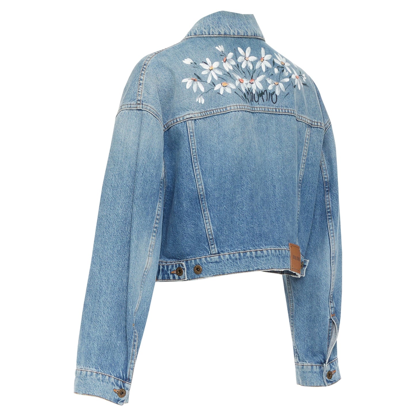 Women's Miu Miu washed denim hand painted daisy cropped jacket