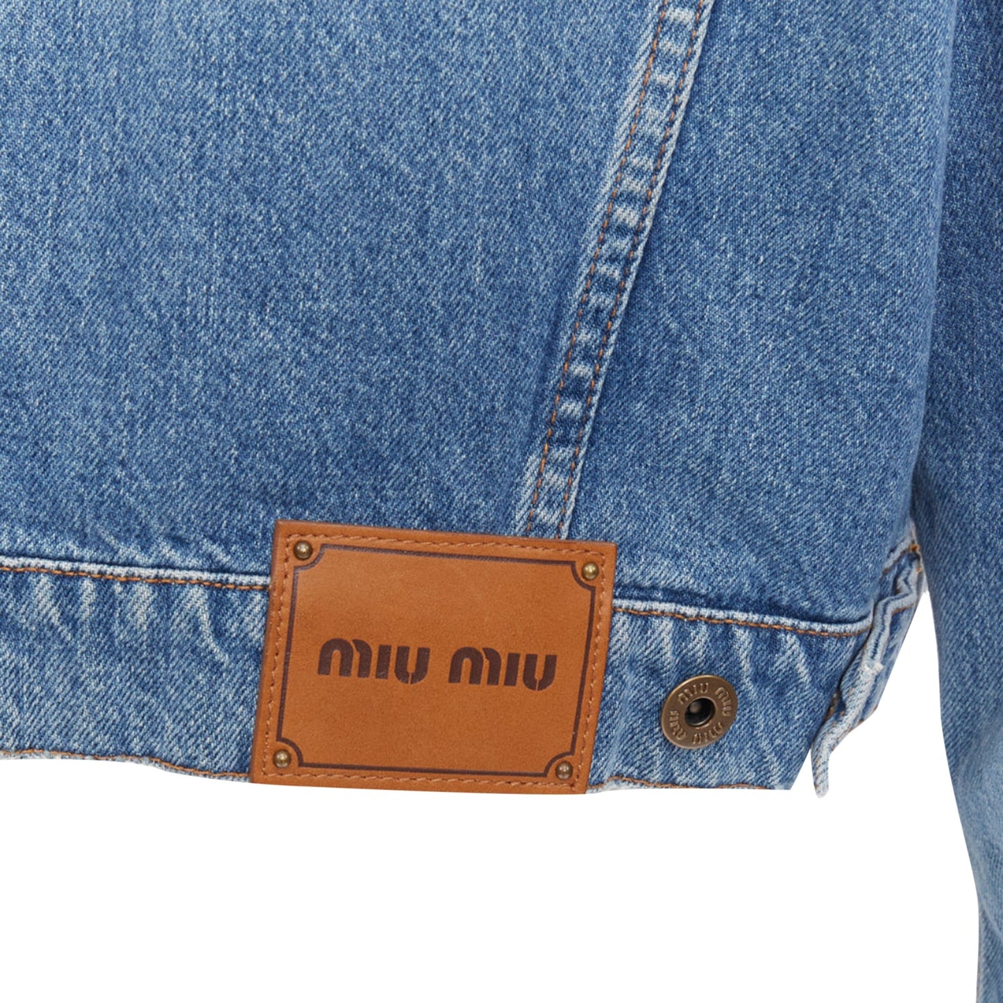Women's Miu Miu washed denim hand painted daisy cropped jacket