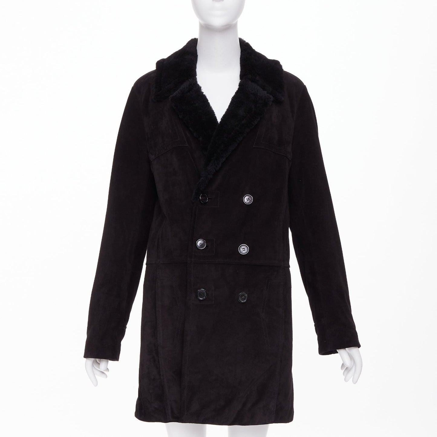 Men's Saint Laurent leather shearling lined double breasted coat