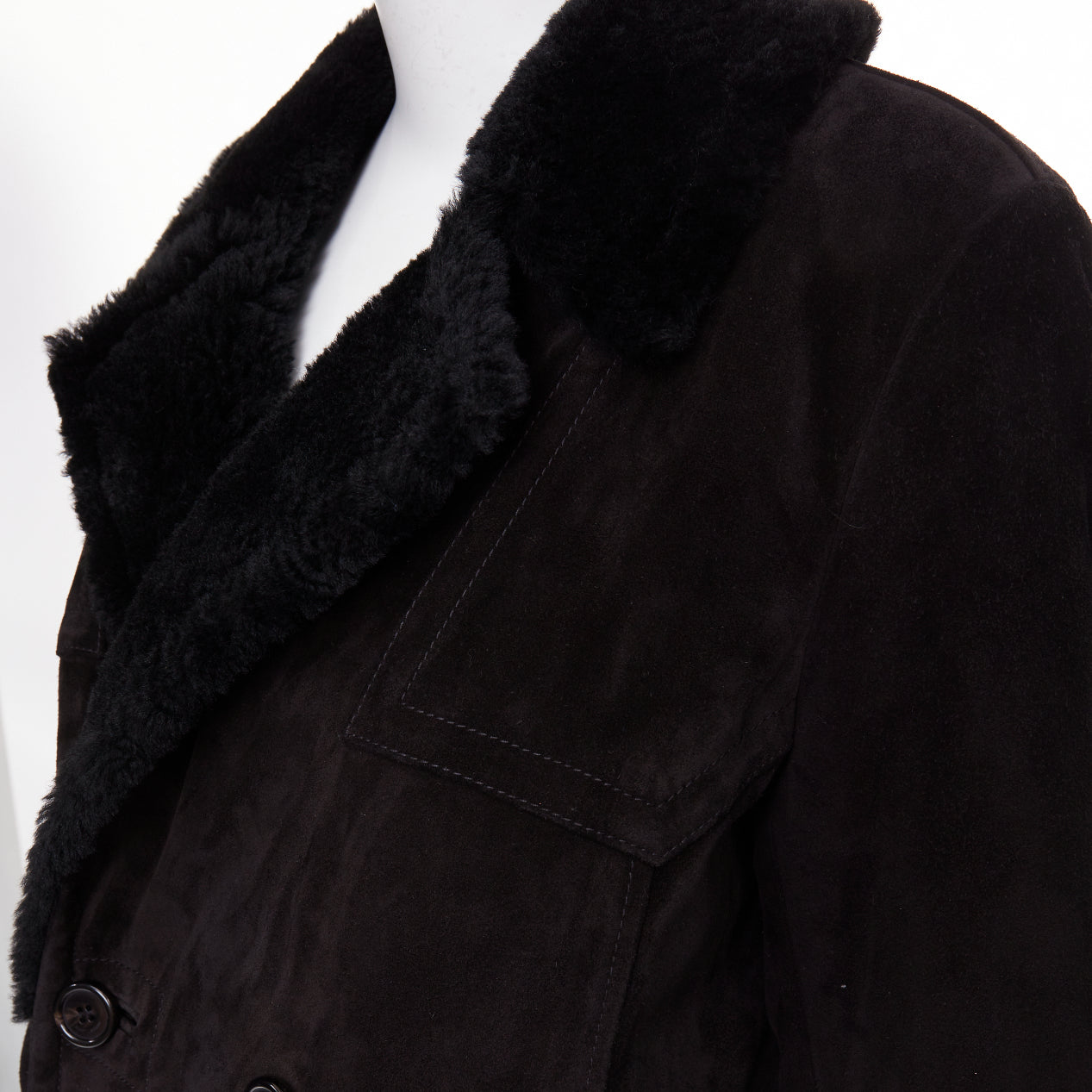 Men's Saint Laurent leather shearling lined double breasted coat