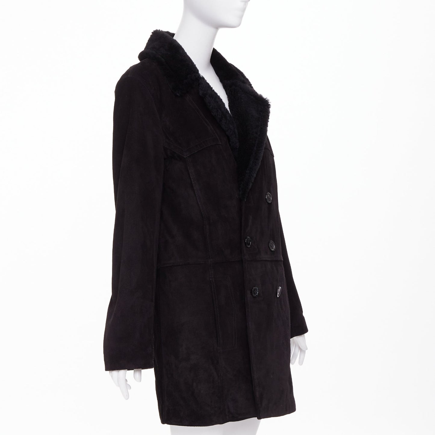 Men's Saint Laurent leather shearling lined double breasted coat