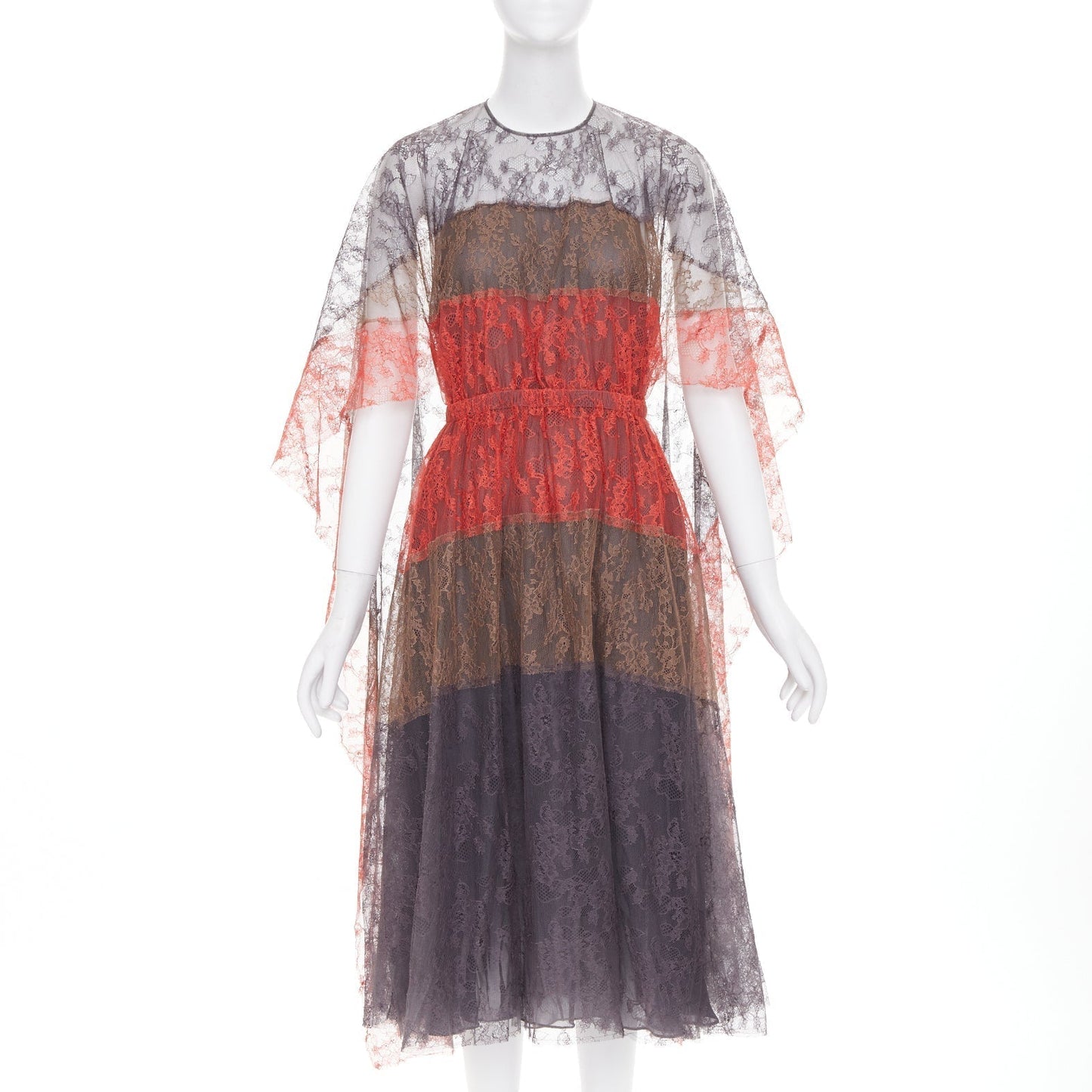 Women's Valentino gradient tiered lace cape open back dress