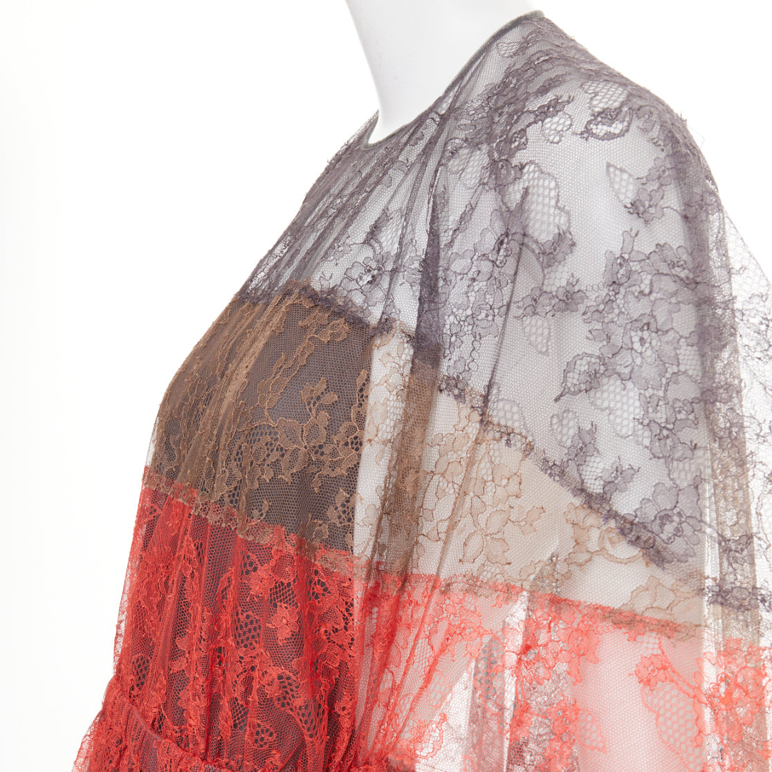 Women's Valentino gradient tiered lace cape open back dress