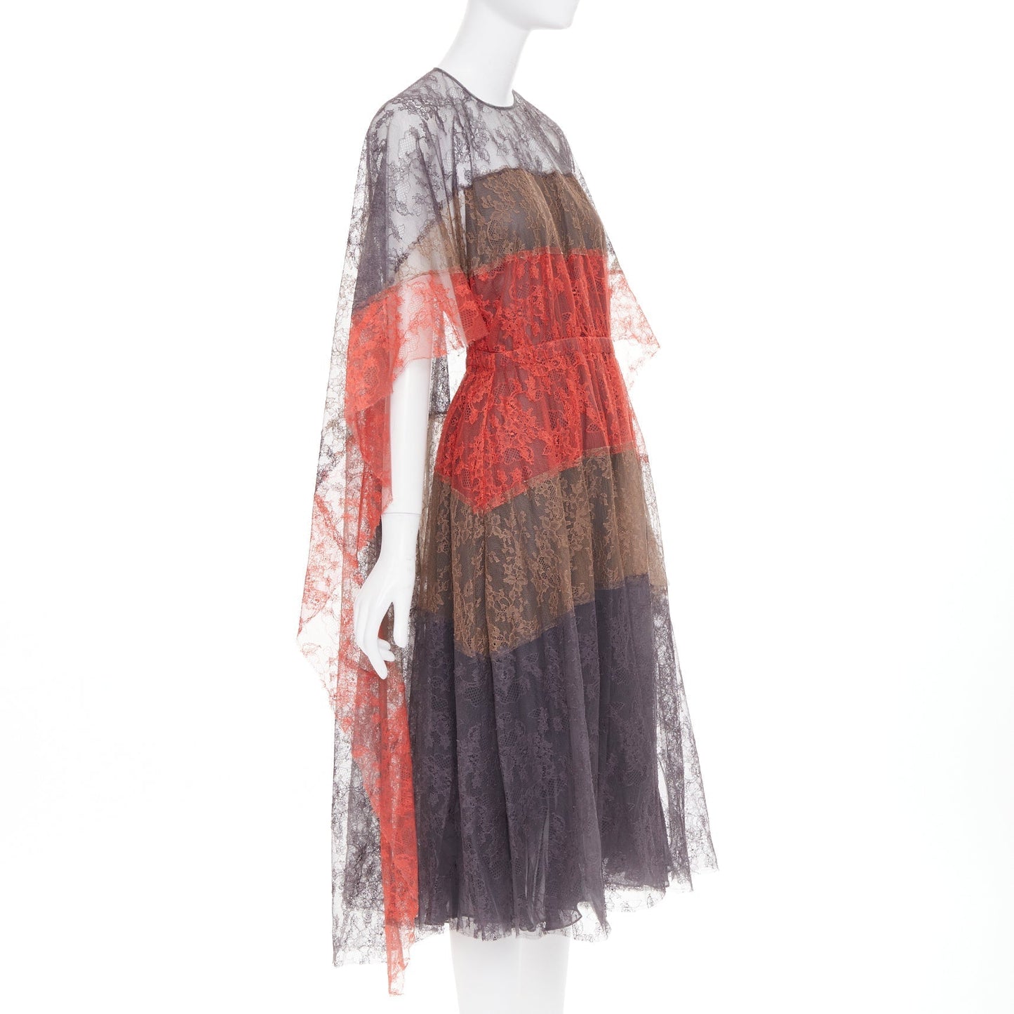 Women's Valentino gradient tiered lace cape open back dress