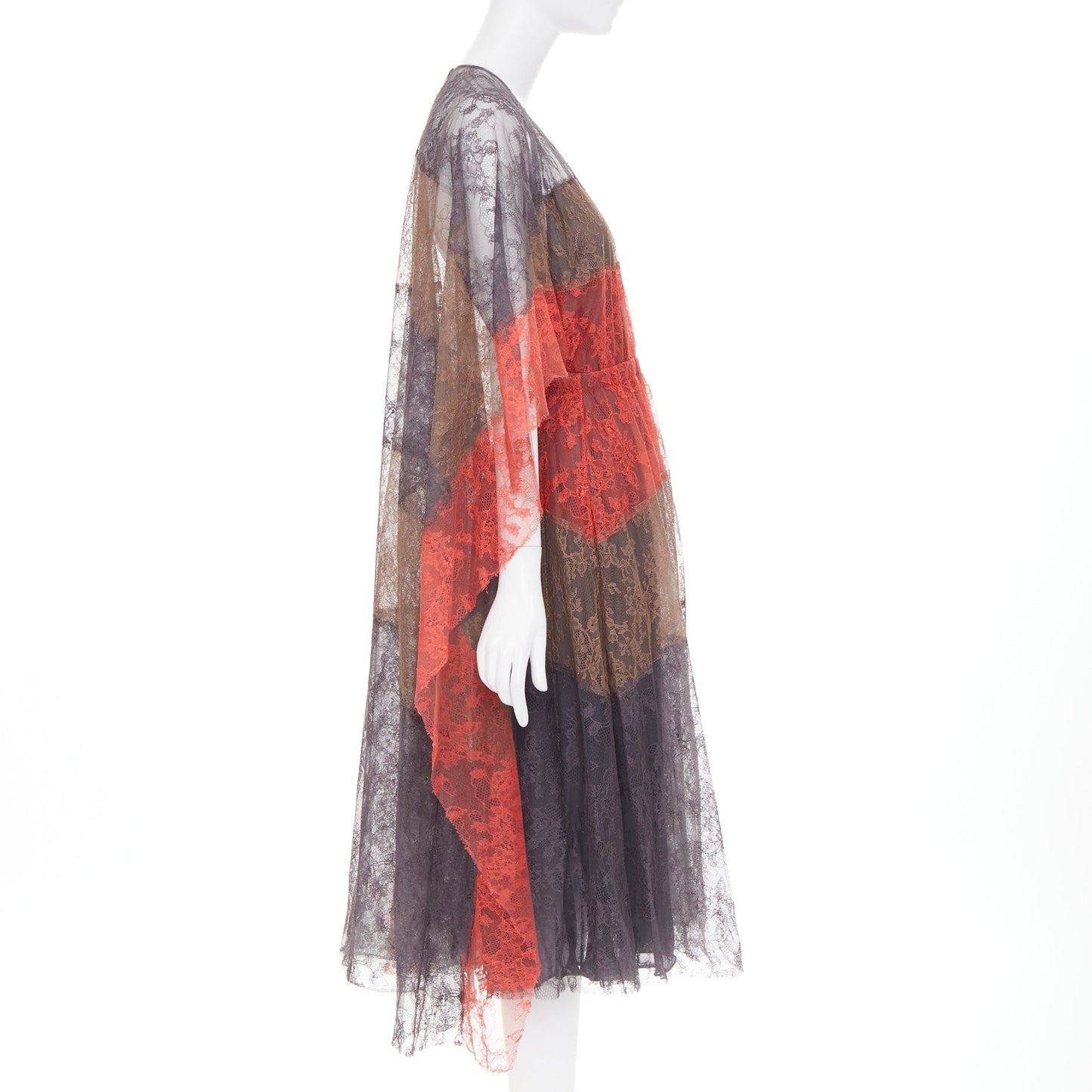 Women's Valentino gradient tiered lace cape open back dress