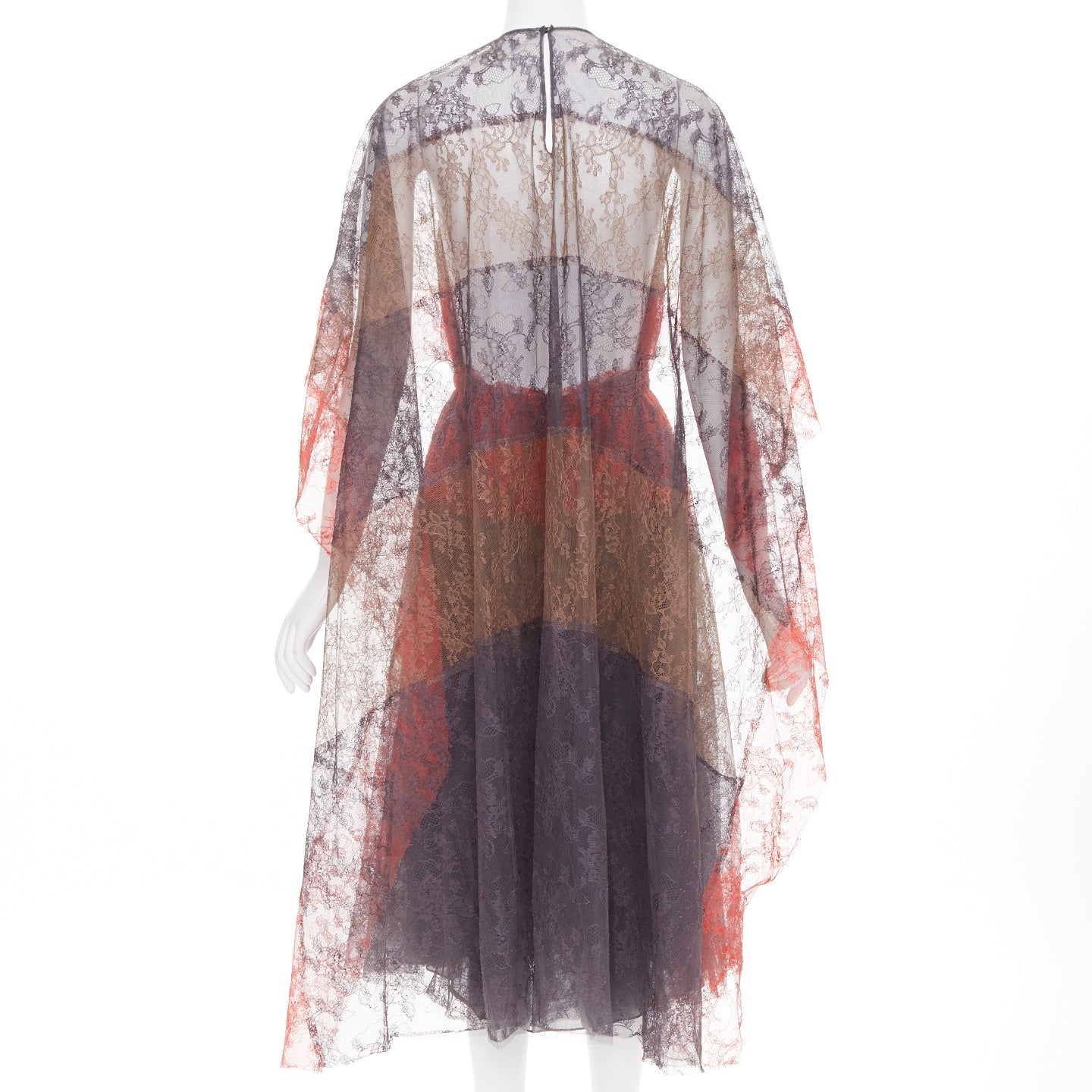 Women's Valentino gradient tiered lace cape open back dress
