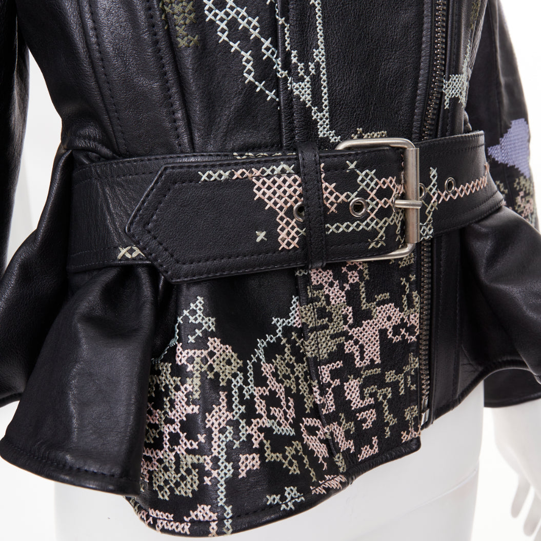 Women's Alexander McQueen Cross Stitch Leather peplum jacket