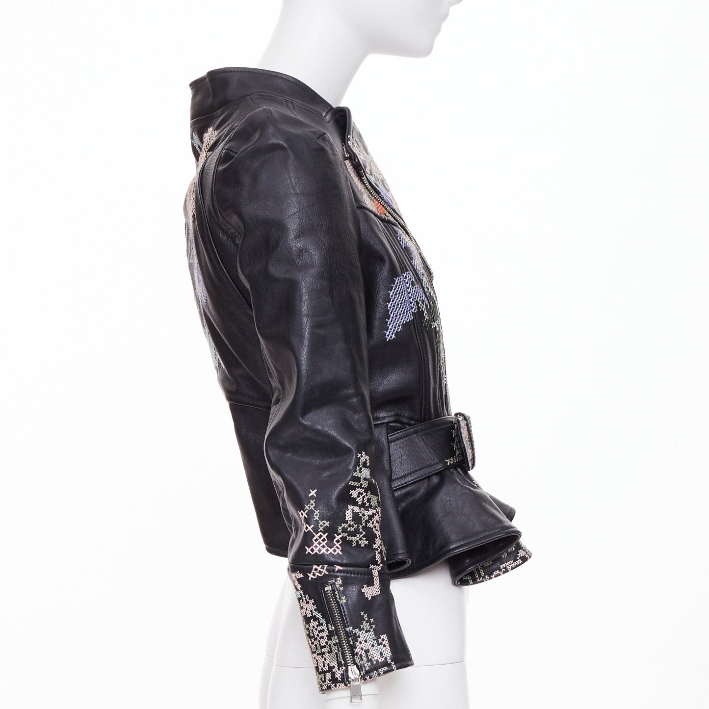 Women's Alexander McQueen Cross Stitch Leather peplum jacket