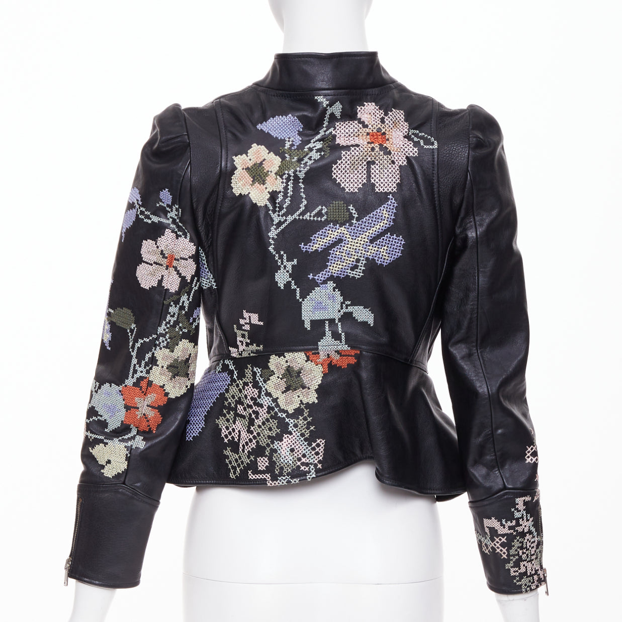 Women's Alexander McQueen Cross Stitch Leather peplum jacket