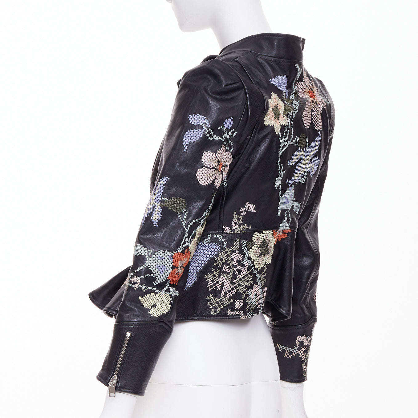 Women's Alexander McQueen Cross Stitch Leather peplum jacket