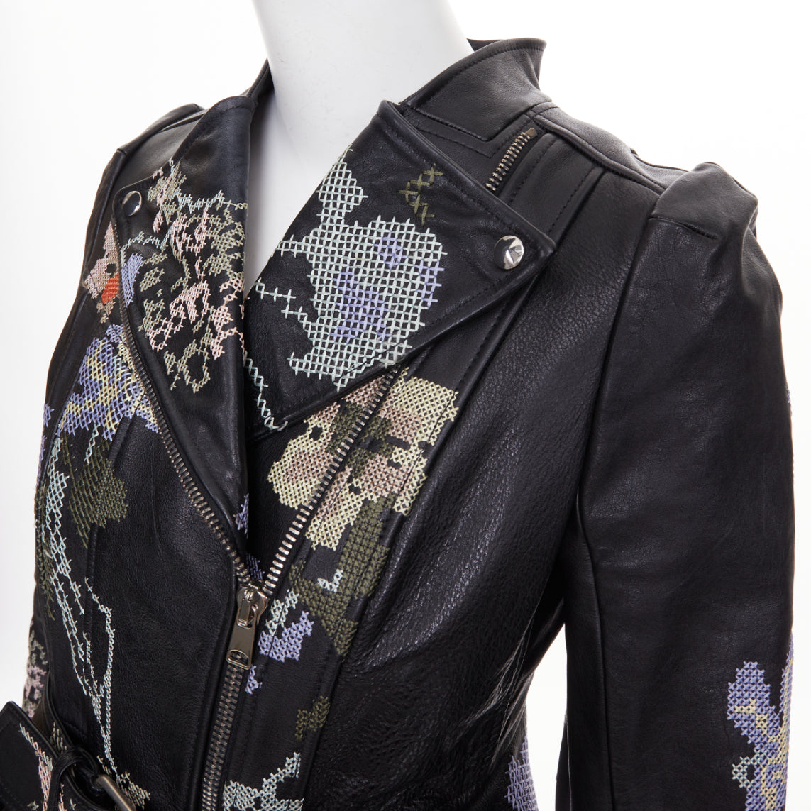 Women's Alexander McQueen Cross Stitch Leather peplum jacket