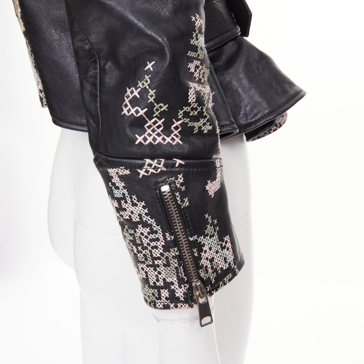 Women's Alexander McQueen Cross Stitch Leather peplum jacket