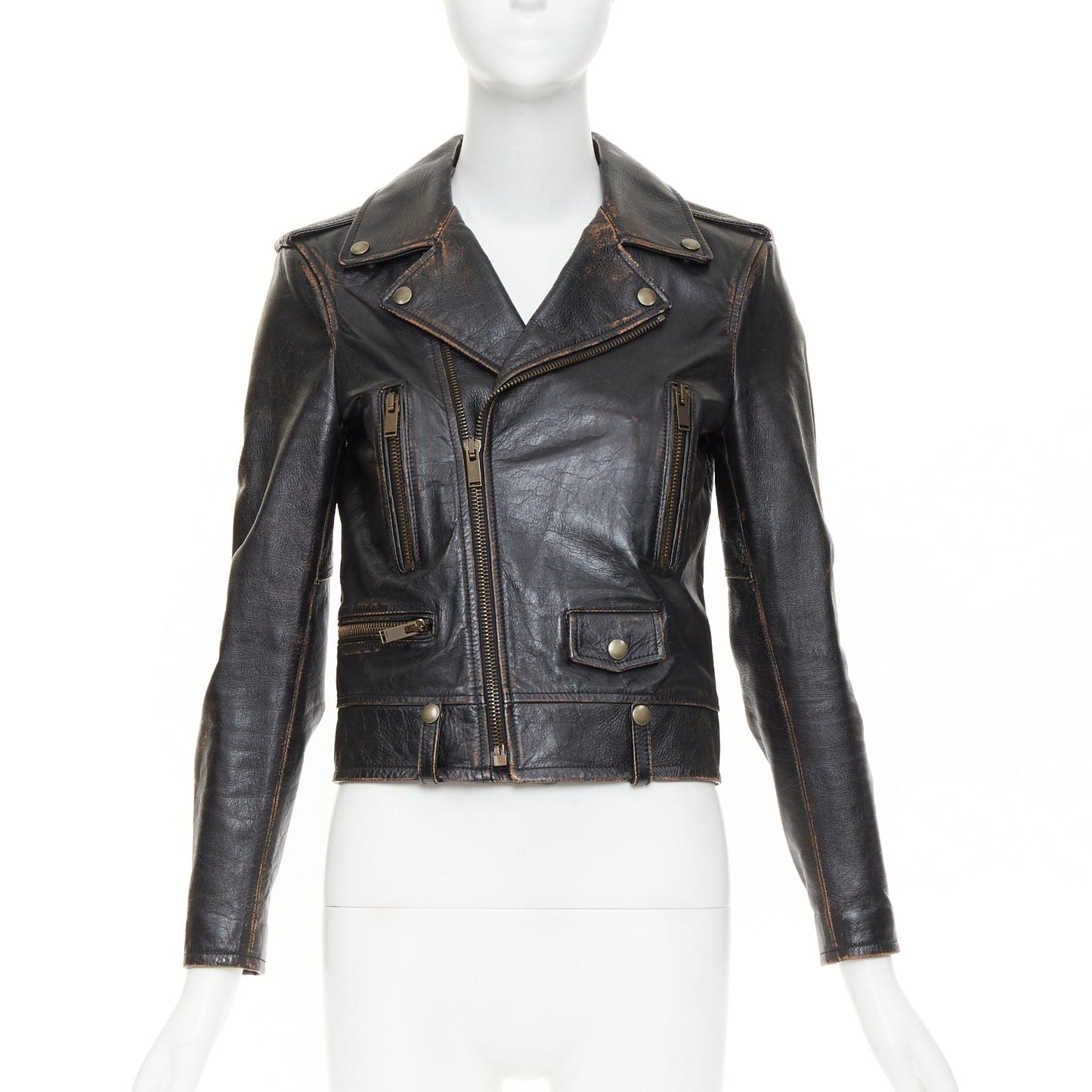 Women's Saint Laurent Thunder Studded distressed calfskin jacket