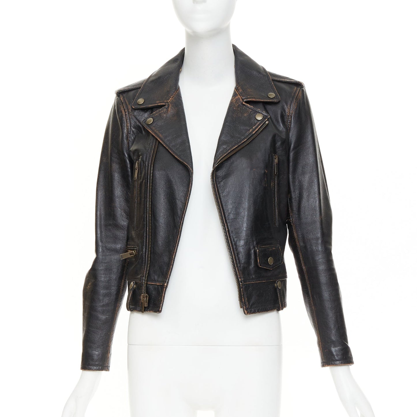 Women's Saint Laurent Thunder Studded distressed calfskin jacket
