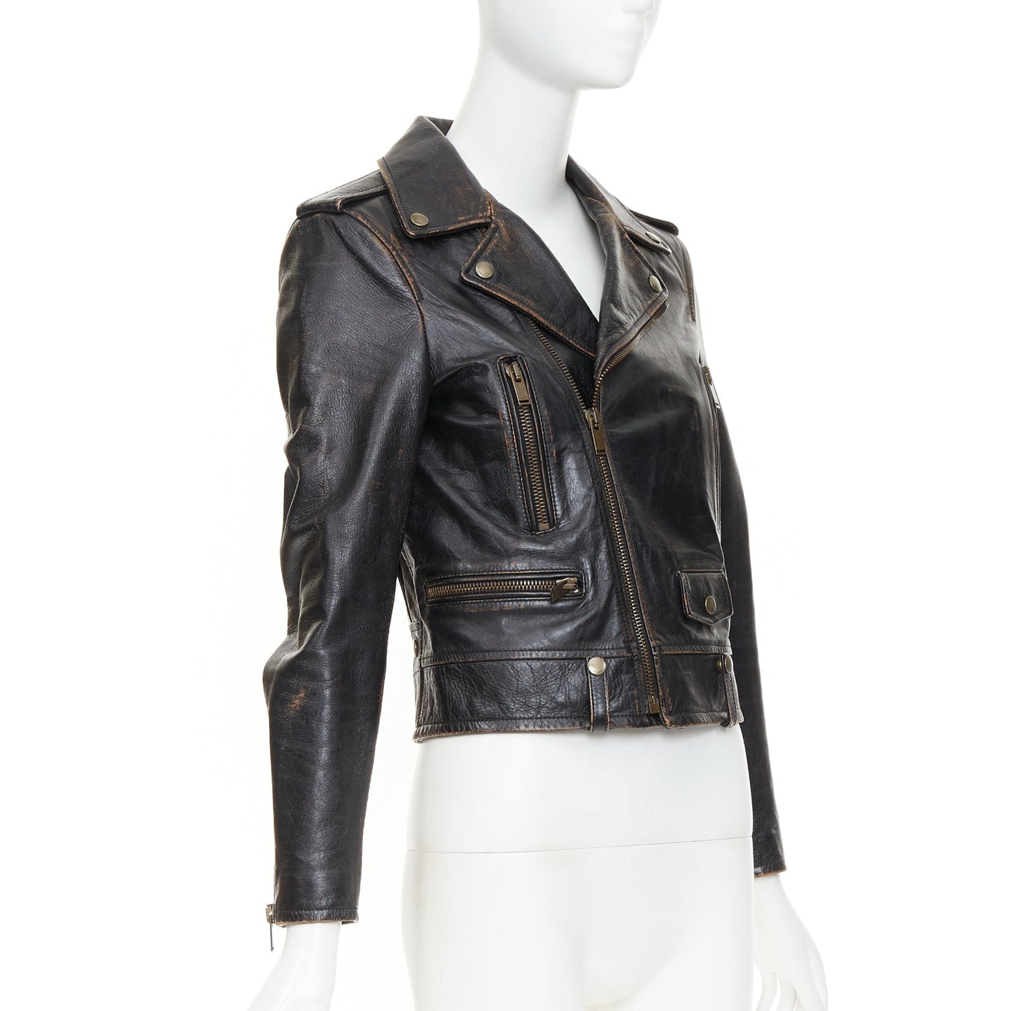 Women's Saint Laurent Thunder Studded distressed calfskin jacket