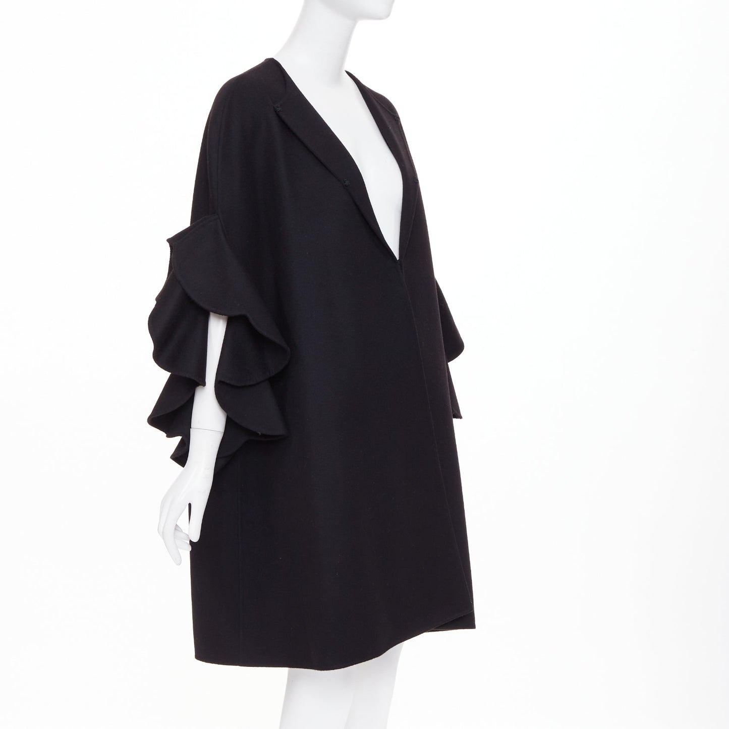 Women's Valentino wool cashmere blend tiered ruffle sleeve overcoat